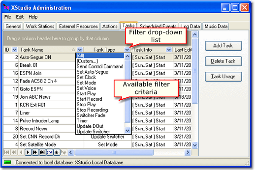 Drop-down filter list